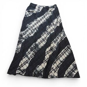 Madison Hill Women Navy Blue Plaid Tie Dye Maxi Skirt Size 4 Cotton A-Line Boho